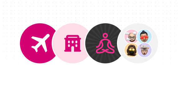 Flight, hotel, yoga, and avatar booking icons